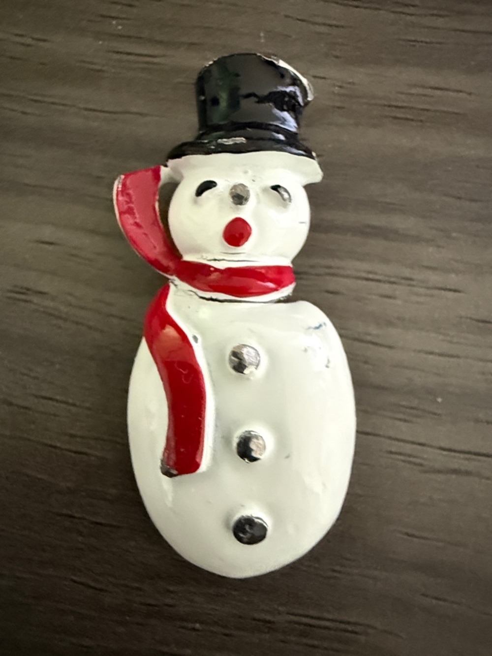 Holiday Snowman Brooch – White and Red Handpainted